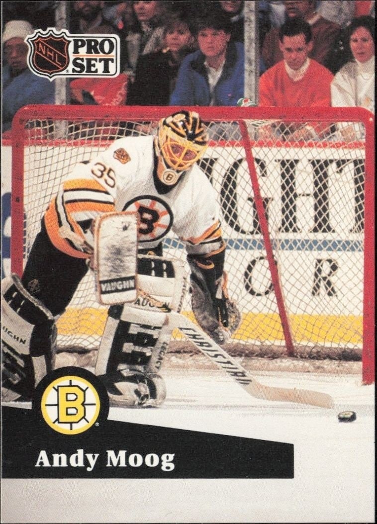Andy Moog 1991-92 Pro Set #10 Hockey Trading Card - Front 1991-92 Pro Set Andy Moog #10 hockey trading card front