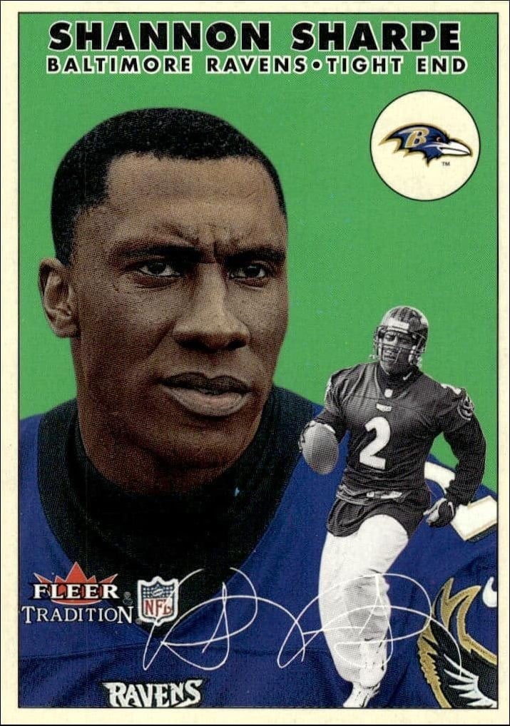 Shannon Sharpe 2000 Fleer Tradition Glossy #231 Football Trading Card - Front 2000 Fleer Tradition Glossy Shannon Sharpe #231 football trading card front