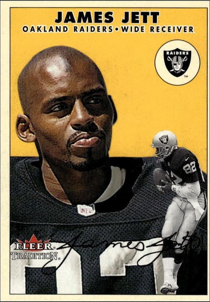 James Jett 2000 Fleer Tradition Glossy #249 Football Trading Card - Front 2000 Fleer Tradition Glossy James Jett #249 football trading card front