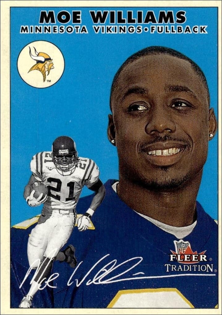 Moe Williams 2000 Fleer Tradition Glossy #261 Football Trading Card - Front 2000 Fleer Tradition Glossy Moe Williams #261 football trading card front