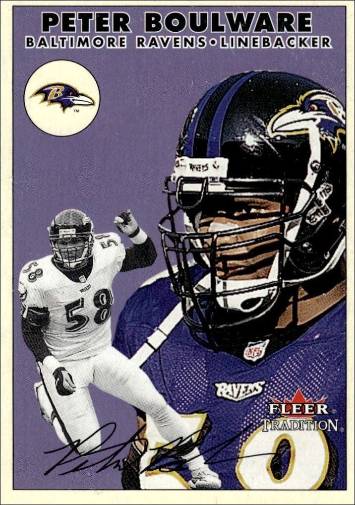 Peter Boulware 2000 Fleer Tradition Glossy #35 Football Trading Card - Front 2000 Fleer Tradition Glossy Peter Boulware #35 football trading card front