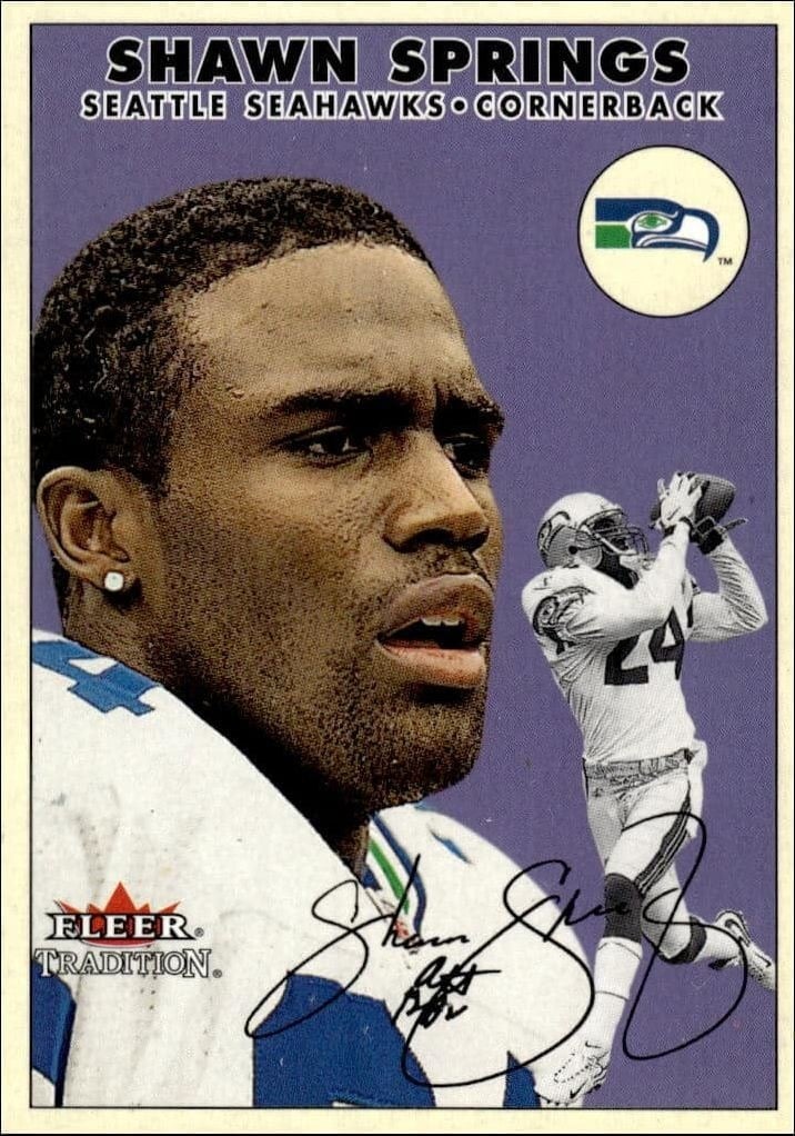 Shawn Springs 2000 Fleer Tradition Glossy #86 Football Trading Card - Front 2000 Fleer Tradition Glossy Shawn Springs #86 football trading card front