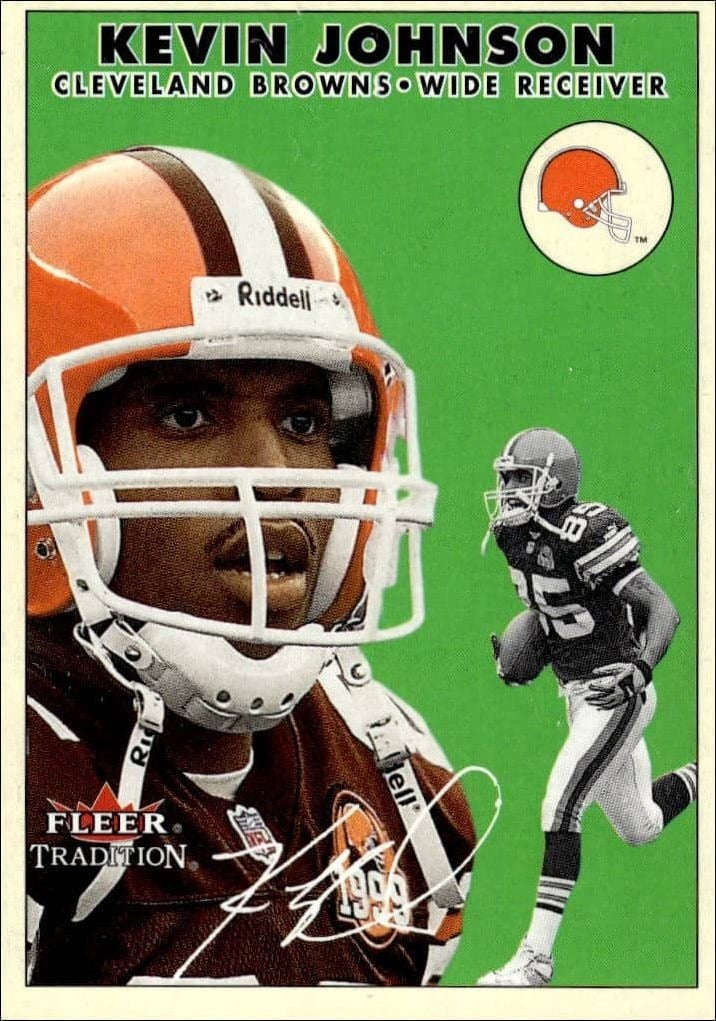 Kevin Johnson 2000 Fleer Tradition Glossy #1 Football Trading Card - Front 2000 Fleer Tradition Glossy Kevin Johnson #1 football trading card front