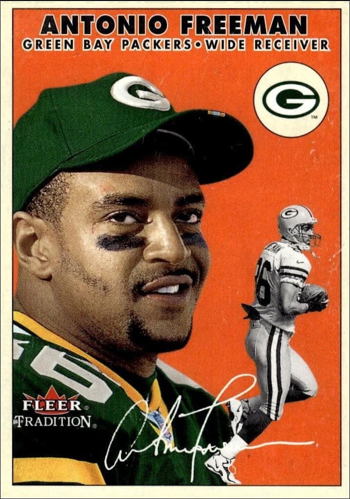 Antonio Freeman 2000 Fleer Tradition Glossy #34 Football Trading Card - Front 2000 Fleer Tradition Glossy Antonio Freeman #34 football trading card front