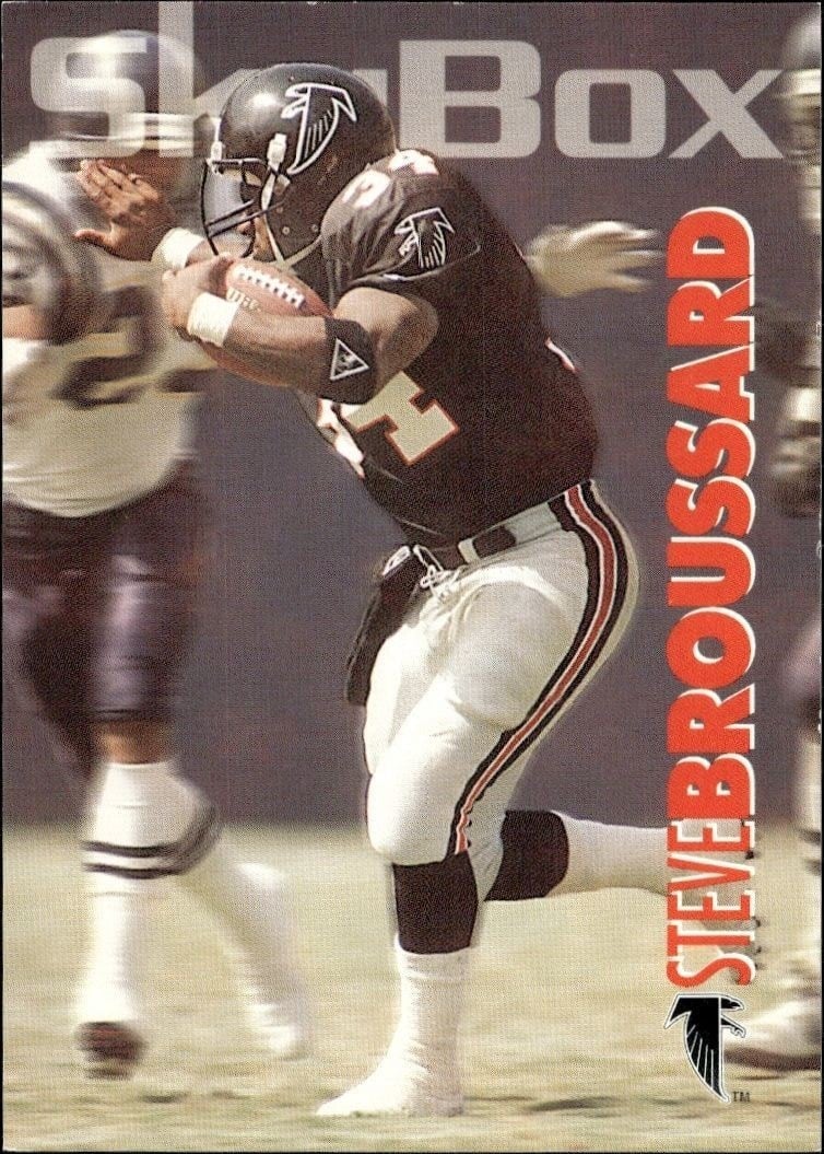 Steve Broussard 1993 Skybox Impact #1 Football Trading Card - Front 1993 Skybox Impact Steve Broussard #1 football trading card front