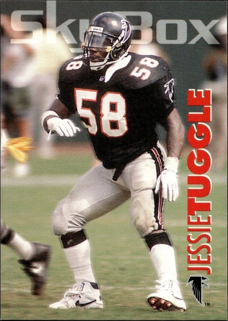 Jessie Tuggle 1993 Skybox Impact #14 Football Trading Card - Front 1993 Skybox Impact Jessie Tuggle #14 football trading card front
