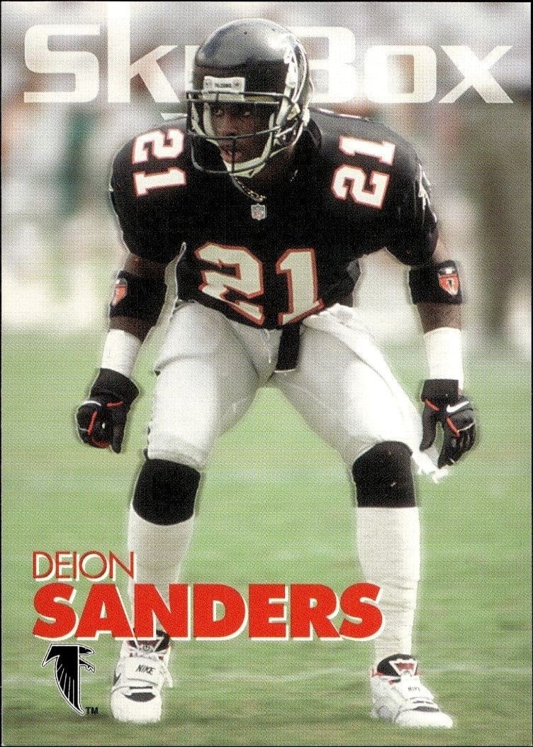 Deion Sanders 1993 Skybox Impact #12 Football Trading Card - Front 1993 Skybox Impact Deion Sanders #12 football trading card front