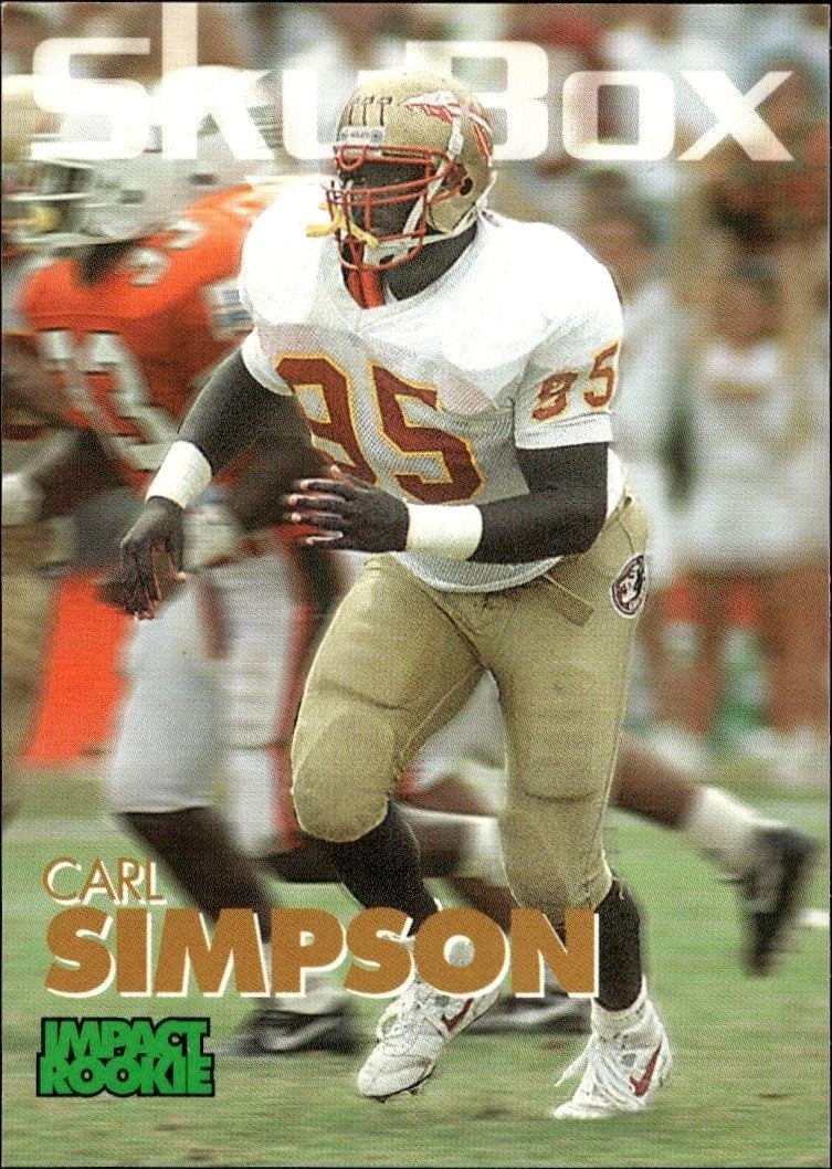 Carl Simpson 1993 Skybox Impact #393 Football Trading Card - Front 1993 Skybox Impact Carl Simpson #393 football trading card front