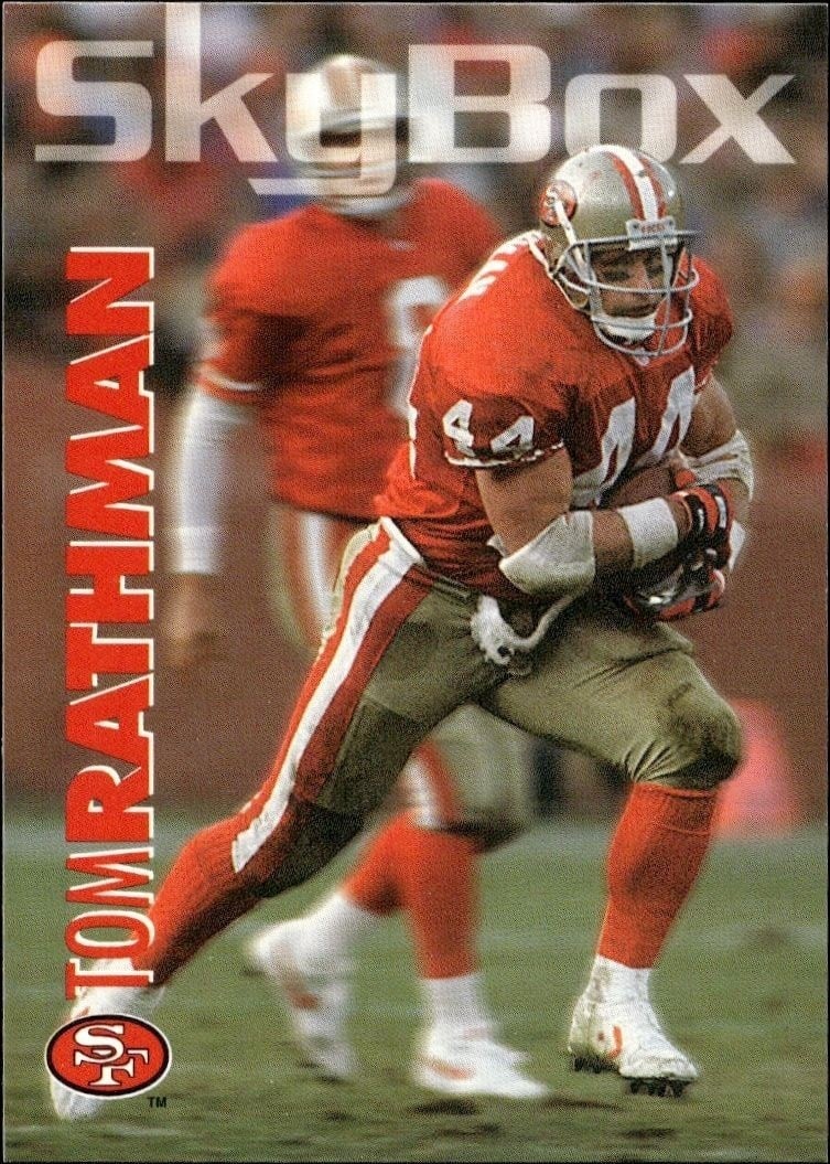 Tom Rathman 1993 Skybox Impact #296 Football Trading Card - Front 1993 Skybox Impact Tom Rathman #296 football trading card front