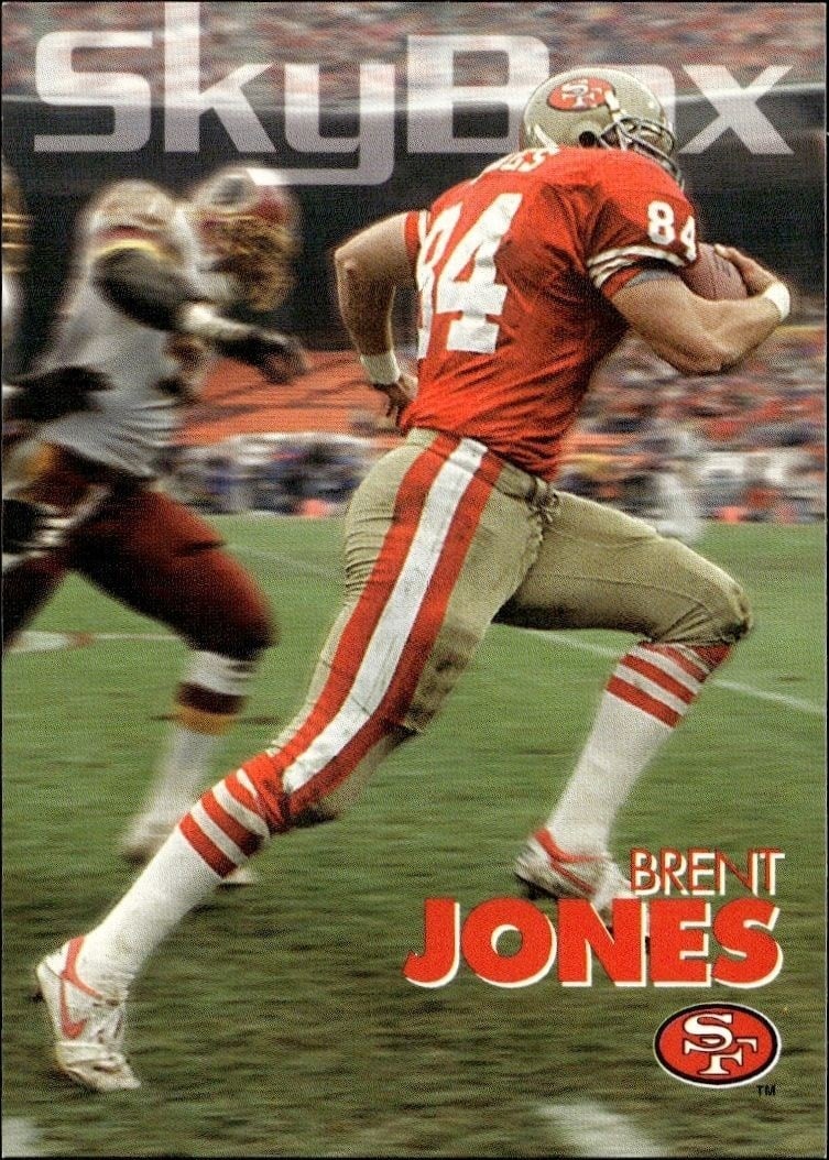 Brent Jones 1993 Skybox Impact #295 Football Trading Card - Front 1993 Skybox Impact Brent Jones #295 football trading card front
