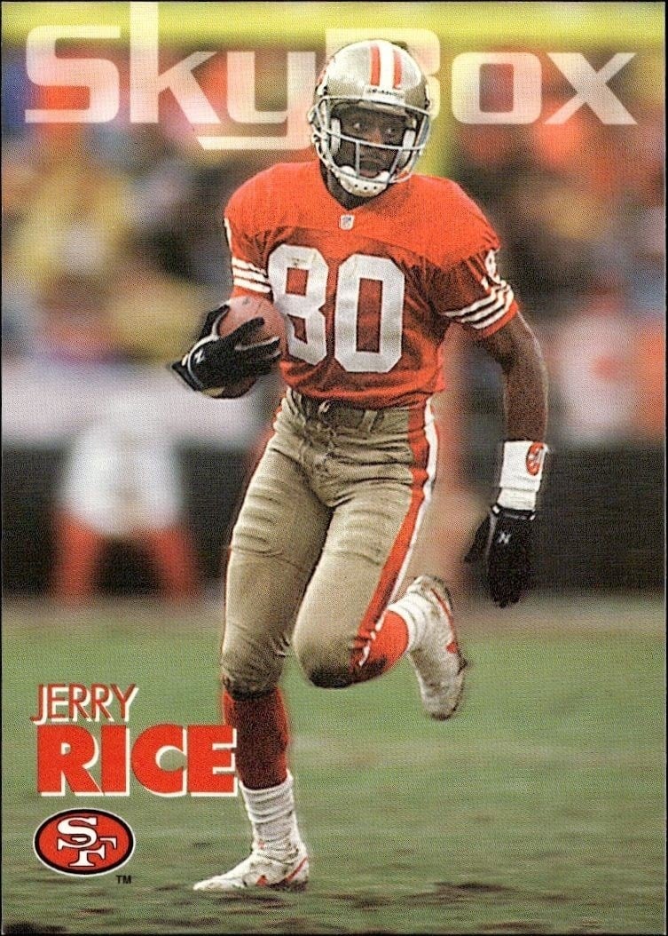 Jerry Rice 1993 Skybox Impact #293 Football Trading Card - Front 1993 Skybox Impact Jerry Rice #293 football trading card front