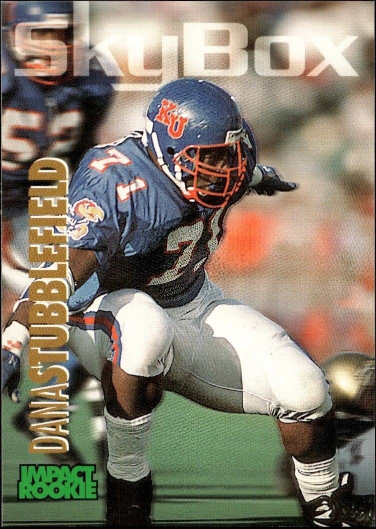 Dana Stubblefield 1993 Skybox Impact #384 Football Trading Card - Front 1993 Skybox Impact Dana Stubblefield #384 football trading card front