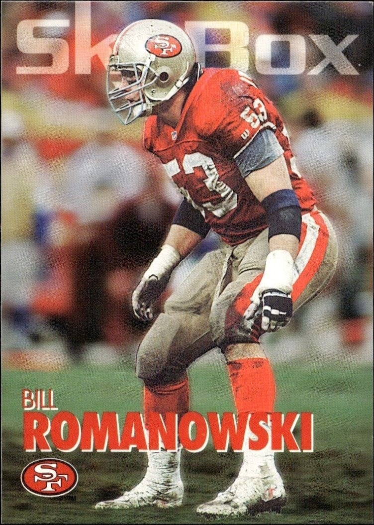 Bill Romanowski 1993 Skybox Impact #304 Football Trading Card - Front 1993 Skybox Impact Bill Romanowski #304 football trading card front