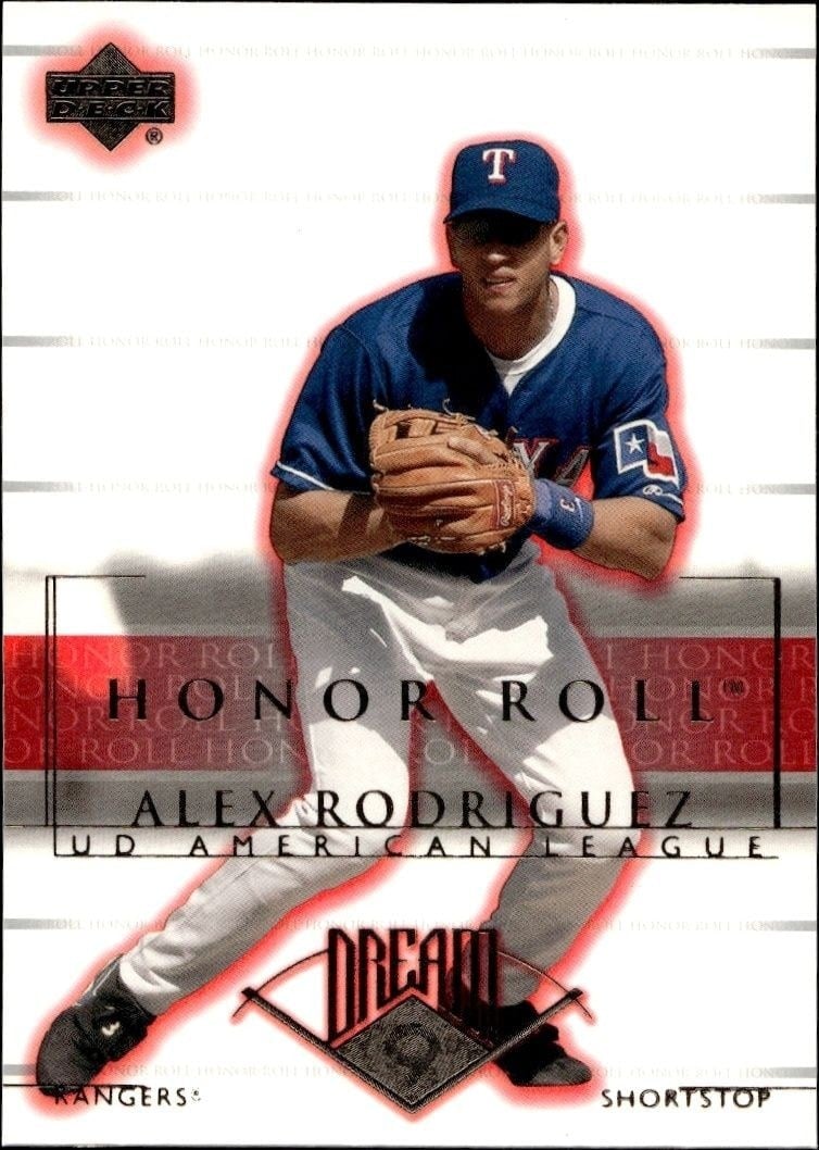 Alex Rodriguez 2002 Upper Deck Honor Roll #15 Baseball Trading Card - Front 2002 Upper Deck Honor Roll Alex Rodriguez #15 baseball trading card front