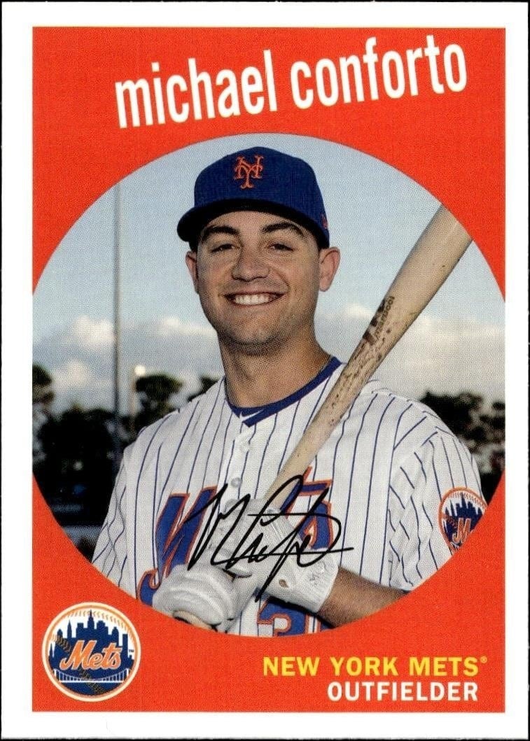 Michael Conforto 2018 Topps Heritage #76 Baseball Trading Card - Front 2018 Topps Heritage Michael Conforto #76 baseball trading card front