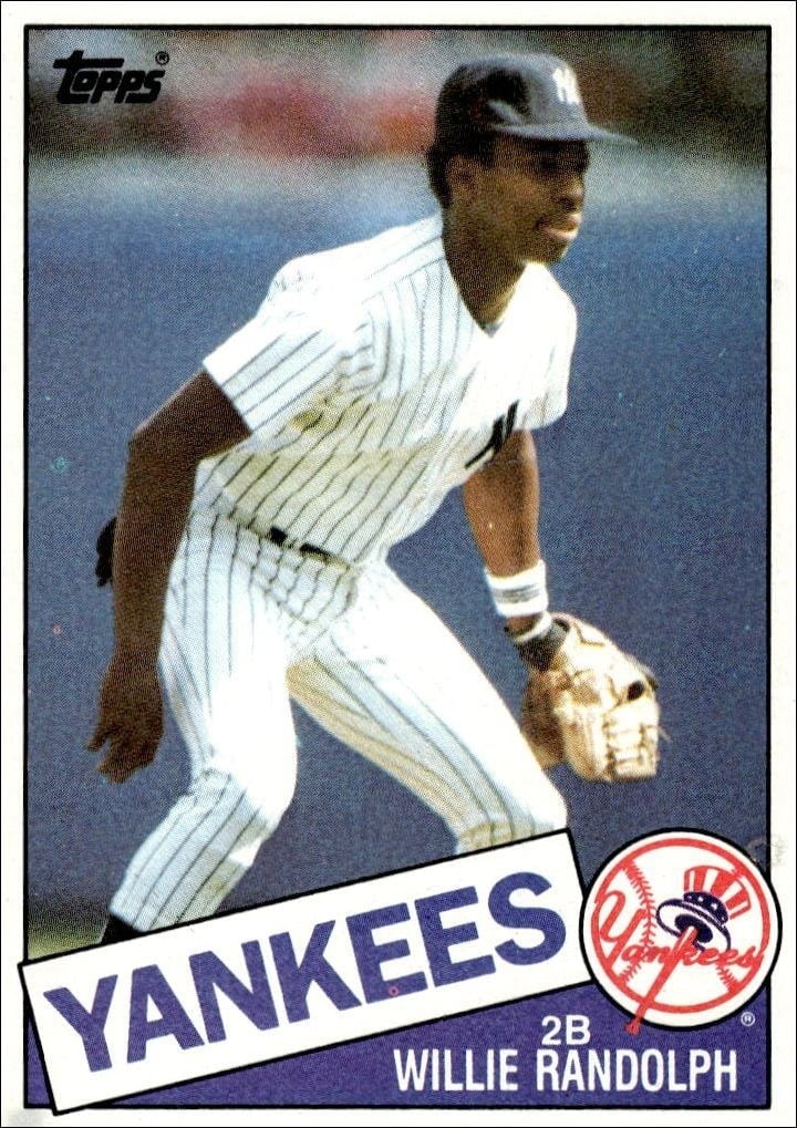 Willie Randolph 1985 Topps #765 Baseball Trading Card - Front 1985 Topps Willie Randolph #765 baseball trading card front