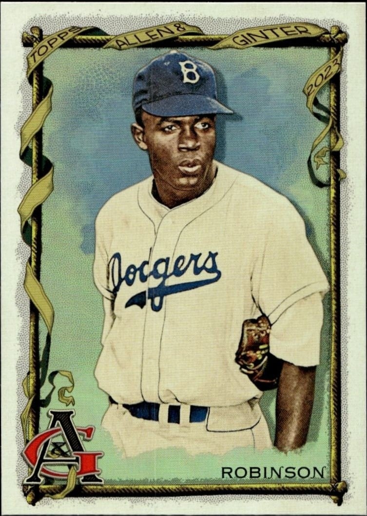 Jackie Robinson 2023 Topps Allen & Ginter #64 Baseball Trading Card - Front 2023 Topps Allen & Ginter Jackie Robinson #64 baseball trading card front