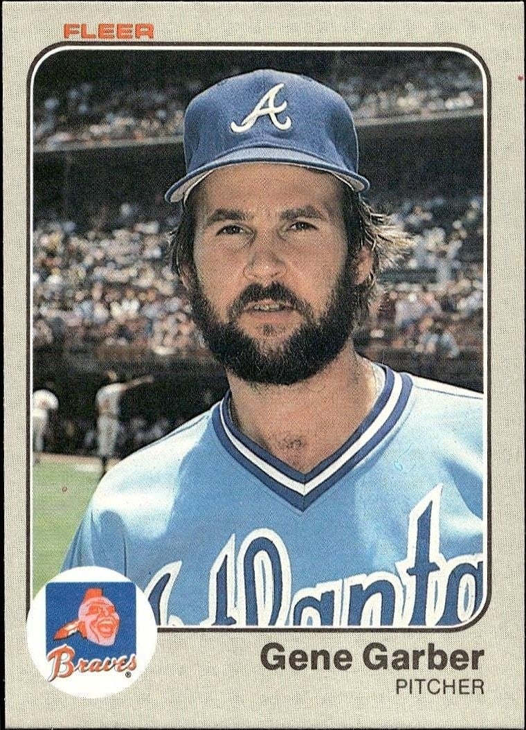 Gene Garber 1983 Fleer #136 Baseball Trading Card - Front 1983 Fleer Gene Garber #136 baseball trading card front