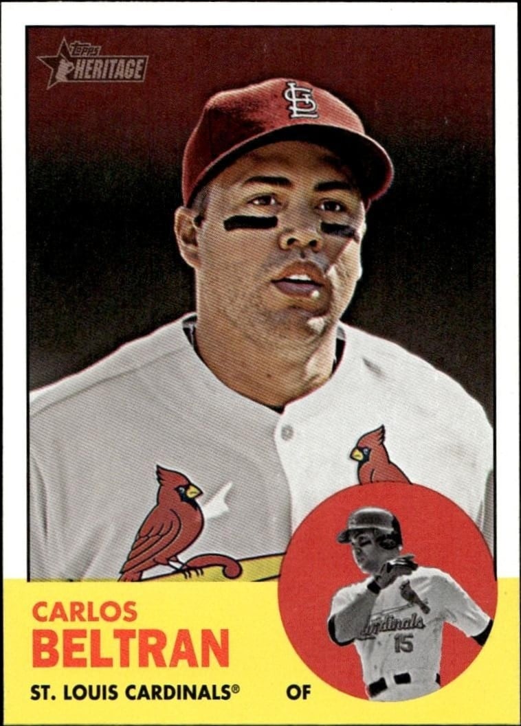 Carlos Beltran 2012 Topps Heritage #300 Baseball Trading Card - Front 2012 Topps Heritage Carlos Beltran #300 baseball trading card front