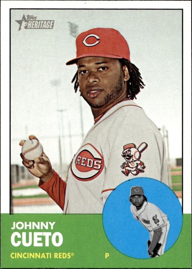 Johnny Cueto 2012 Topps Heritage #241 Baseball Trading Card - Front 2012 Topps Heritage Johnny Cueto #241 baseball trading card front