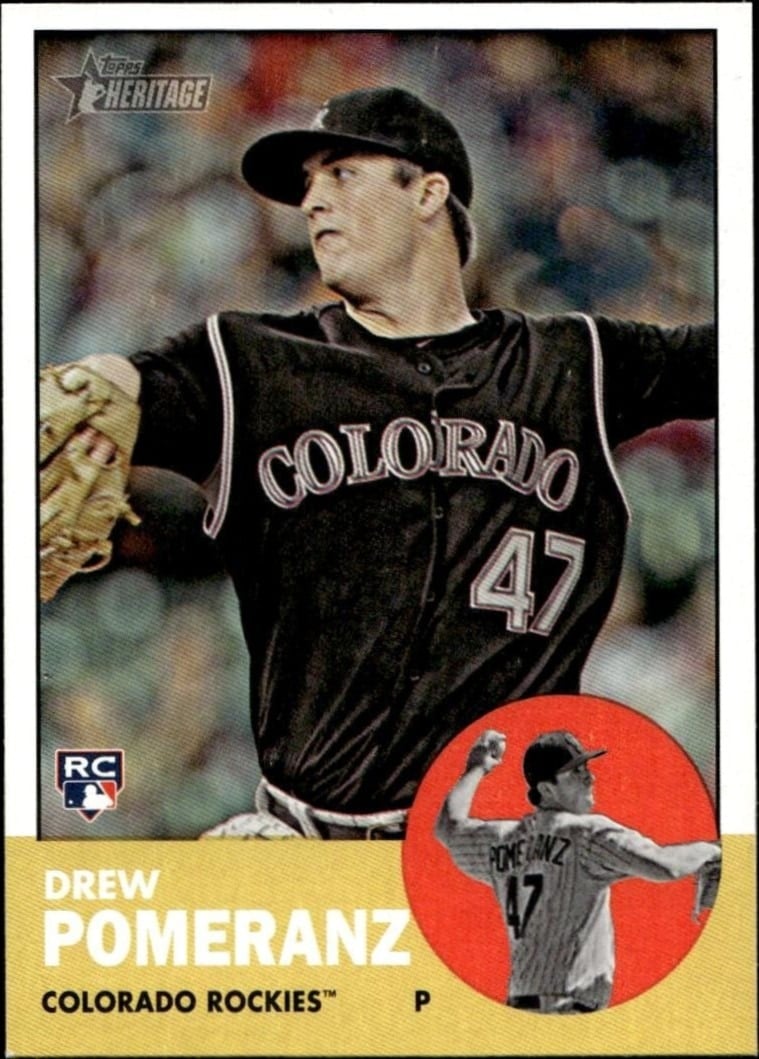 Drew Pomeranz 2012 Topps Heritage #389 Baseball Trading Card - Front 2012 Topps Heritage Drew Pomeranz #389 baseball trading card front