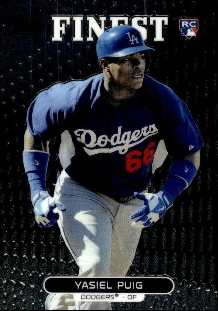 Yasiel Puig 2013 Topps Finest #91 Baseball Trading Card - Front 2013 Topps Finest Yasiel Puig #91 baseball trading card front