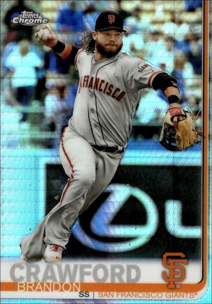 Brandon Crawford 2019 Topps Chrome #190 Baseball Trading Card - Front 2019 Topps Chrome Brandon Crawford #190 baseball trading card front
