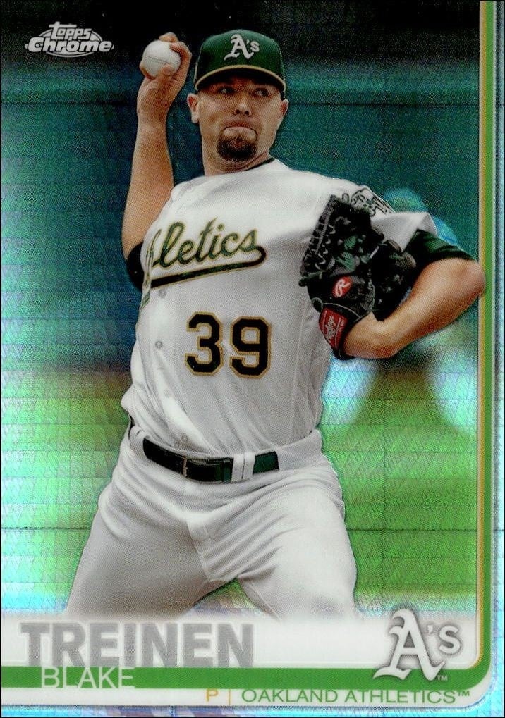 Blake Treinen 2019 Topps Chrome #144 Baseball Trading Card - Front 2019 Topps Chrome Blake Treinen #144 baseball trading card front