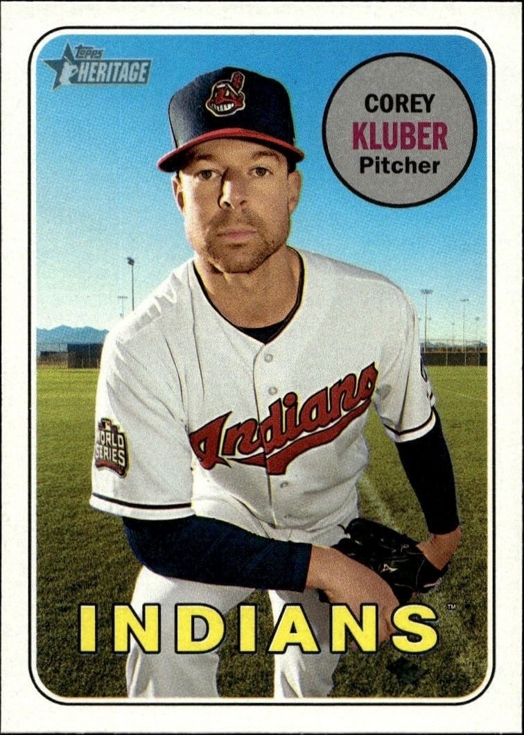 Corey Kluber 2018 Topps Heritage #176 Baseball Trading Card - Front 2018 Topps Heritage Corey Kluber #176 baseball trading card front