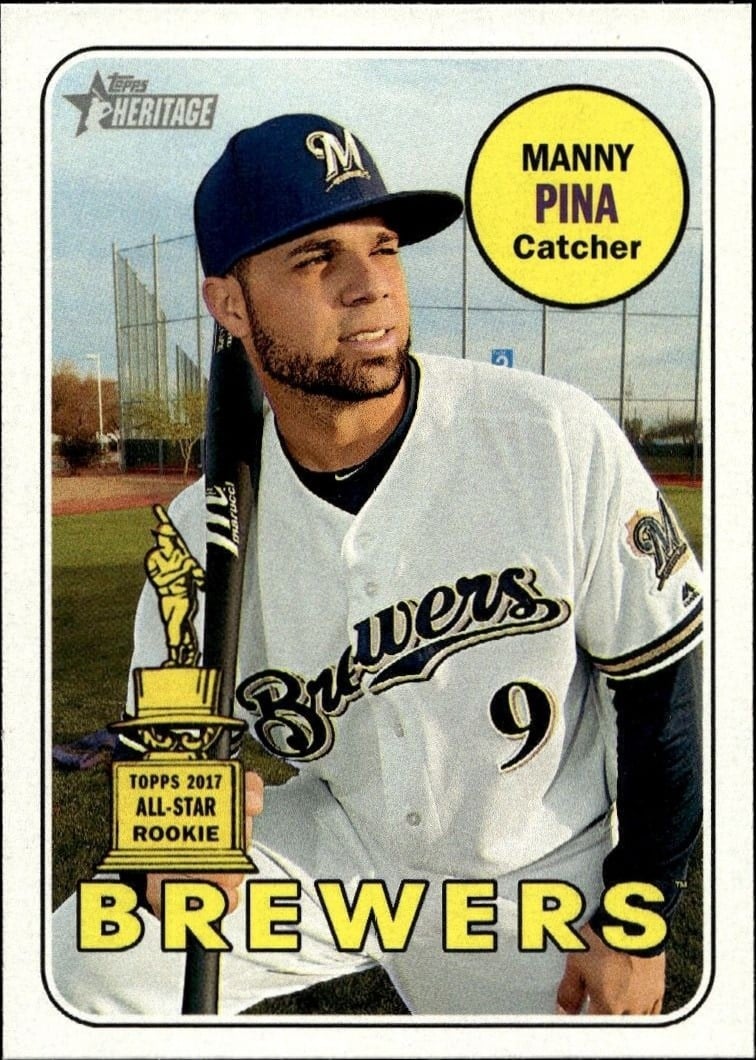 Manny Pina 2018 Topps Heritage #344 Baseball Trading Card - Front 2018 Topps Heritage Manny Pina #344 baseball trading card front