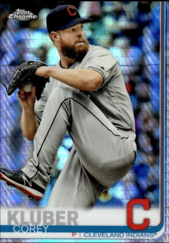 Corey Kluber 2019 Topps Chrome #188 Baseball Trading Card - Front 2019 Topps Chrome Corey Kluber #188 baseball trading card front