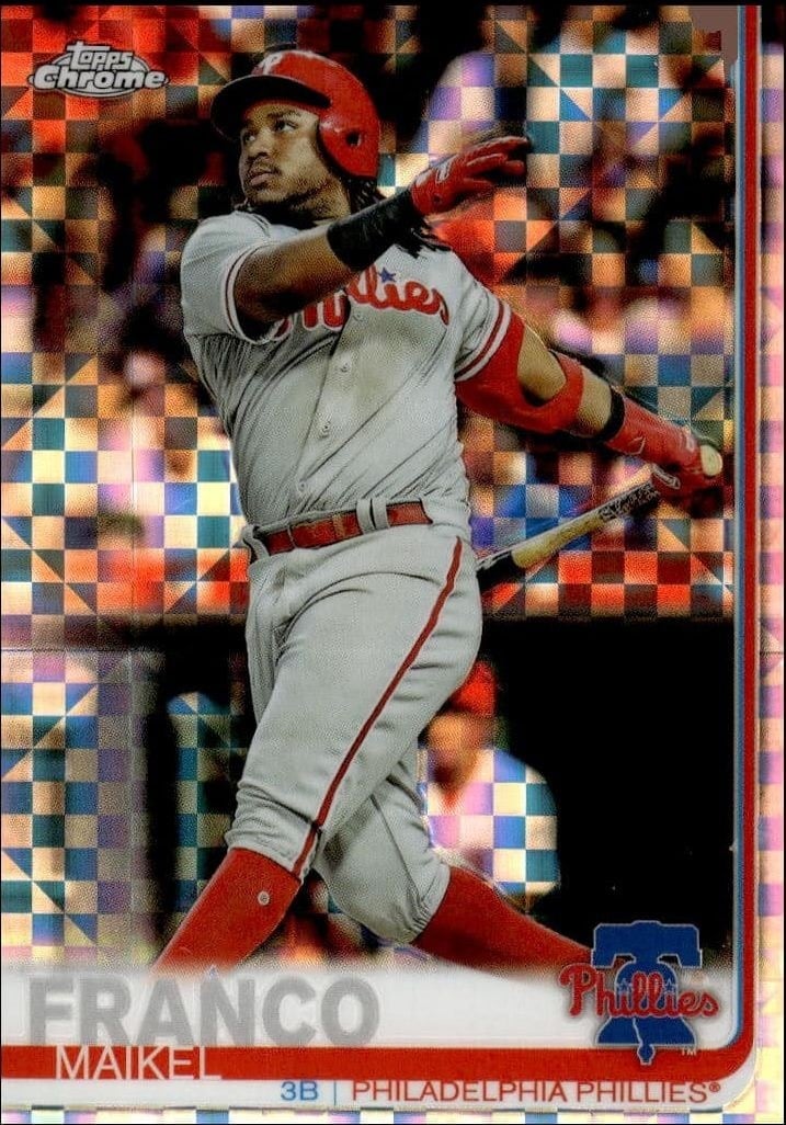 Maikel Franco 2019 Topps Chrome #7 Baseball Trading Card - Front 2019 Topps Chrome Maikel Franco #7 baseball trading card front
