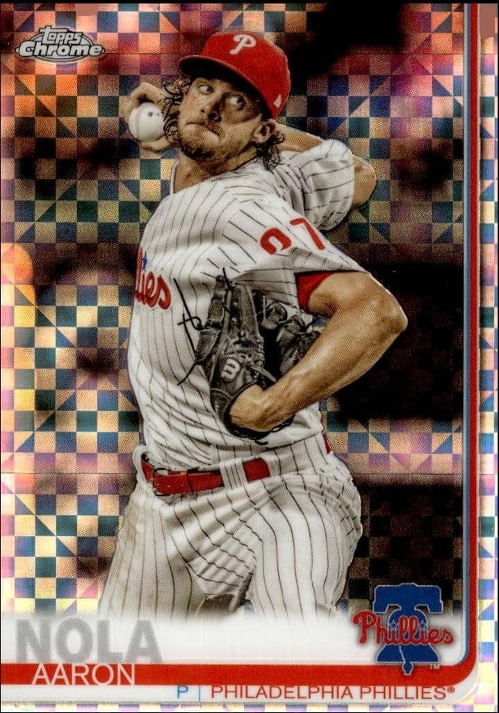Aaron Nola 2019 Topps Chrome #176 Baseball Trading Card - Front 2019 Topps Chrome Aaron Nola #176 baseball trading card front