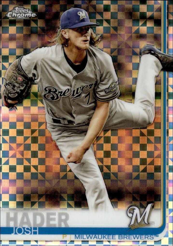 Josh Hader 2019 Topps Chrome #24 Baseball Trading Card - Front 2019 Topps Chrome Josh Hader #24 baseball trading card front