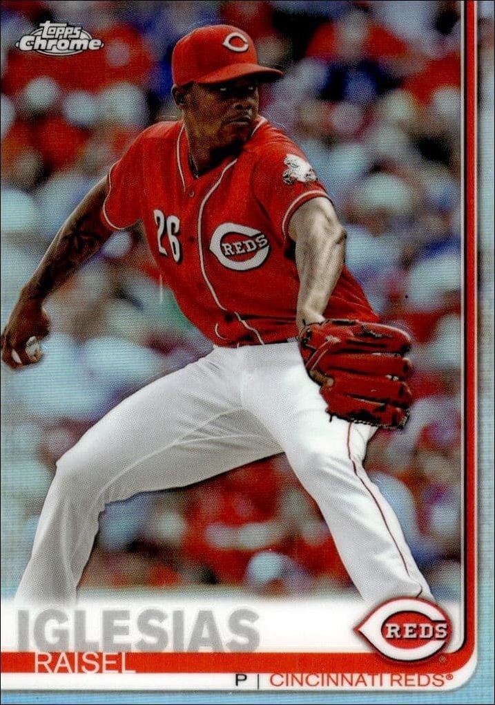 Raisel Iglesias 2019 Topps Chrome #192 Baseball Trading Card - Front 2019 Topps Chrome Raisel Iglesias #192 baseball trading card front
