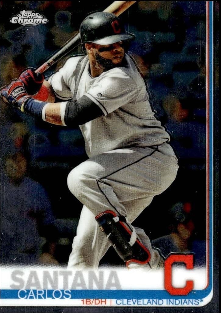 Carlos Santana 2019 Topps Chrome #44 Baseball Trading Card - Front 2019 Topps Chrome Carlos Santana #44 baseball trading card front