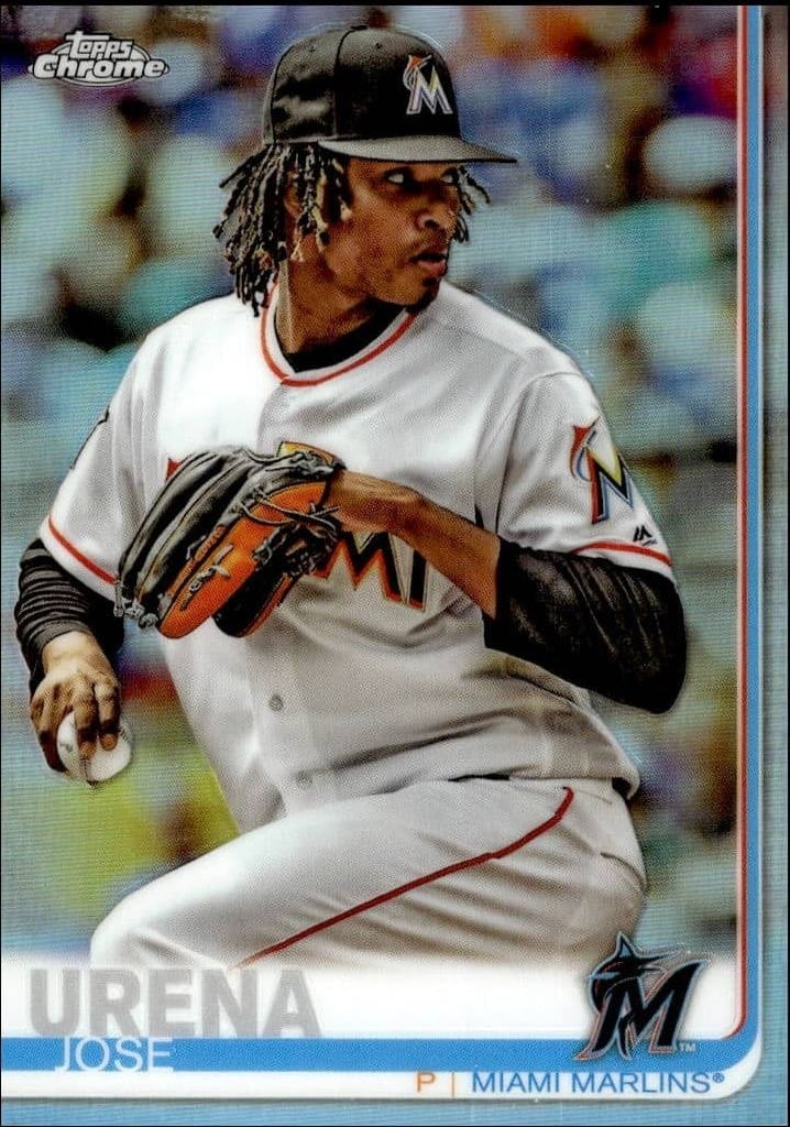 Jose Urena 2019 Topps Chrome #20 Baseball Trading Card - Front 2019 Topps Chrome Jose Urena #20 baseball trading card front