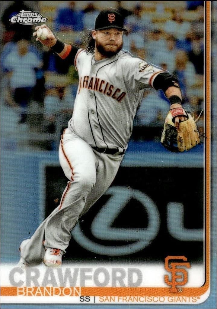 Brandon Crawford 2019 Topps Chrome #190 Baseball Trading Card - Front 2019 Topps Chrome Brandon Crawford #190 baseball trading card front