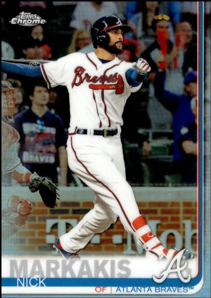 Nick Markakis 2019 Topps Chrome #350 Baseball Trading Card - Front 2019 Topps Chrome Nick Markakis #350 baseball trading card front