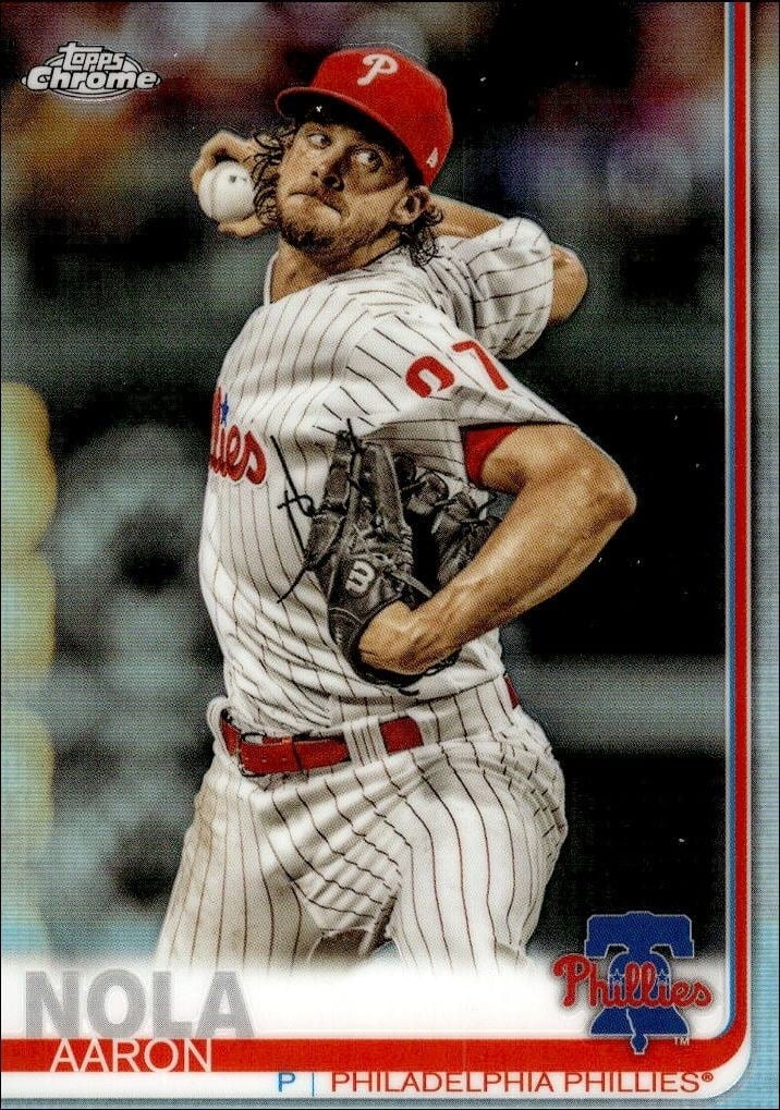 Aaron Nola 2019 Topps Chrome #163 Baseball Trading Card - Front 2019 Topps Chrome Aaron Nola #163 baseball trading card front