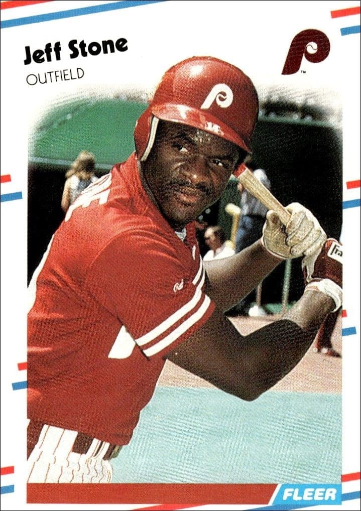 Jeff Stone 1988 Fleer #317 Baseball Trading Card - Front 1988 Fleer Jeff Stone #317 baseball trading card front
