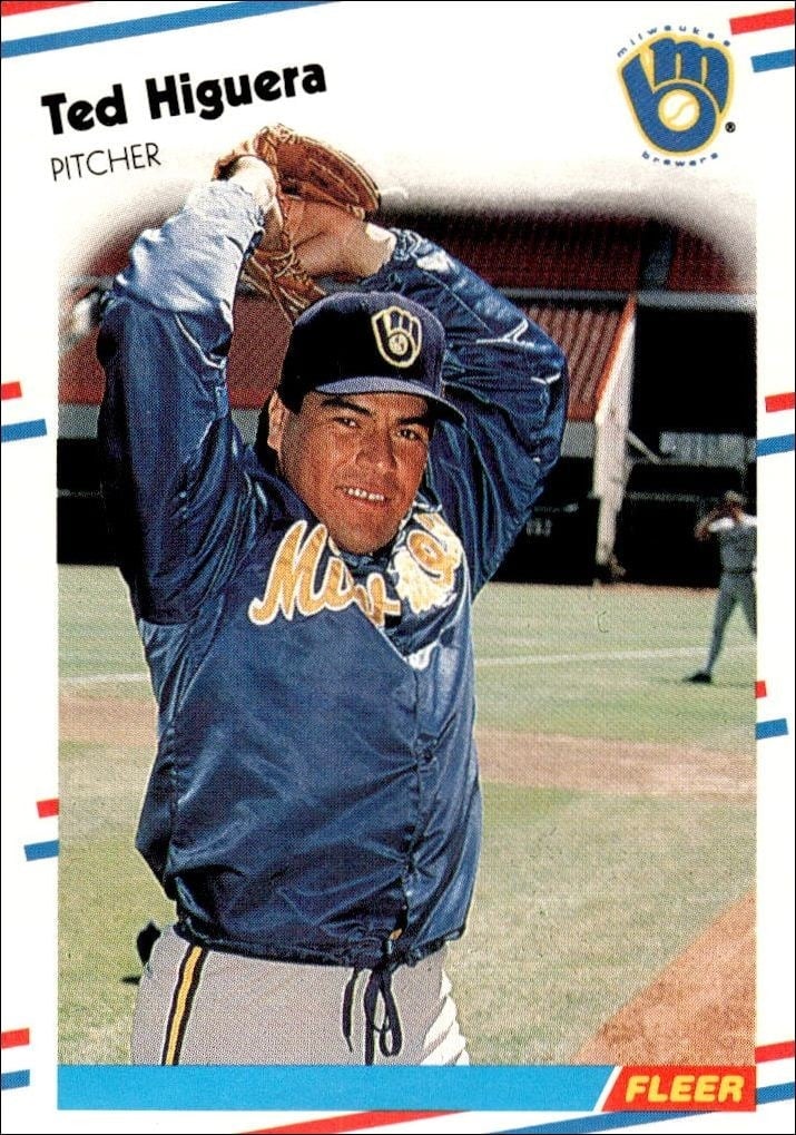Ted Higuera 1988 Fleer #166 Baseball Trading Card - Front 1988 Fleer Ted Higuera #166 baseball trading card front
