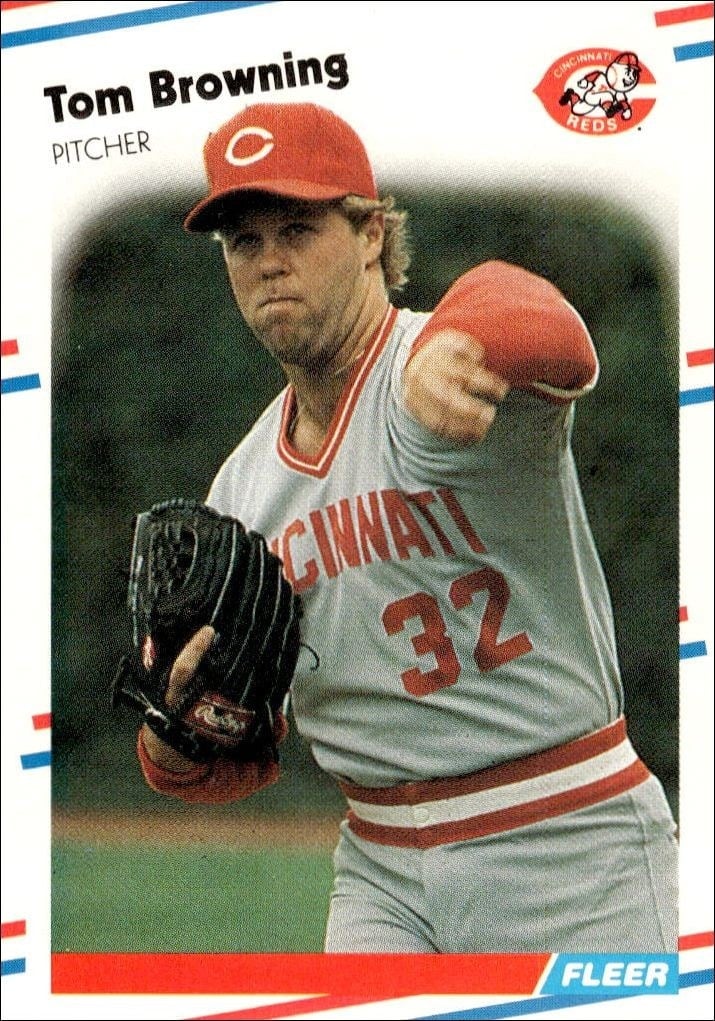 Tom Browning 1988 Fleer #228 Baseball Trading Card - Front 1988 Fleer Tom Browning #228 baseball trading card front