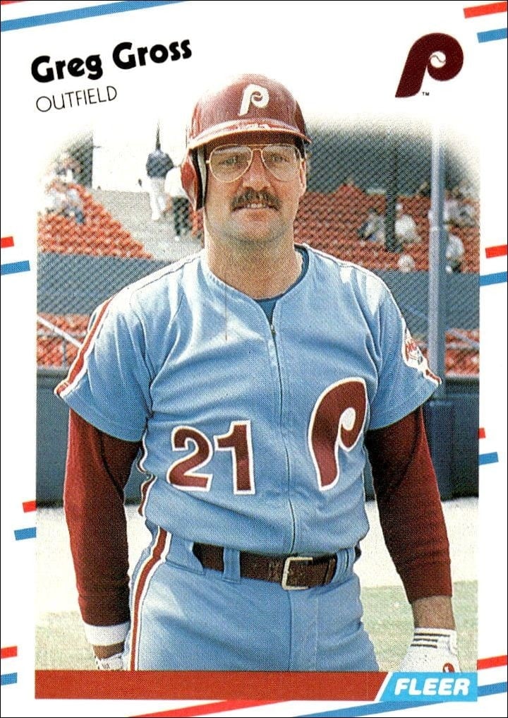 Greg Gross 1988 Fleer #302 Baseball Trading Card - Front 1988 Fleer Greg Gross #302 baseball trading card front