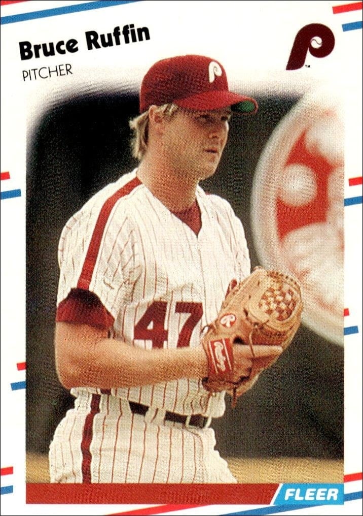 Bruce Ruffin 1988 Fleer #313 Baseball Trading Card - Front 1988 Fleer Bruce Ruffin #313 baseball trading card front
