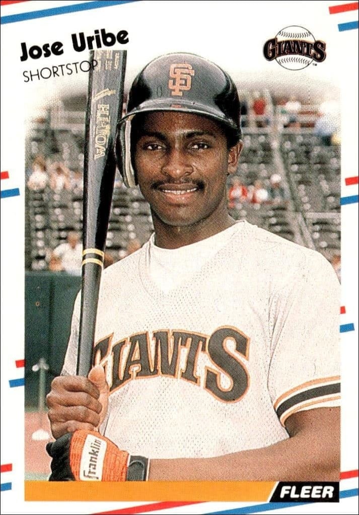 Jose Uribe 1988 Fleer #99 Baseball Trading Card - Front 1988 Fleer Jose Uribe #99 baseball trading card front