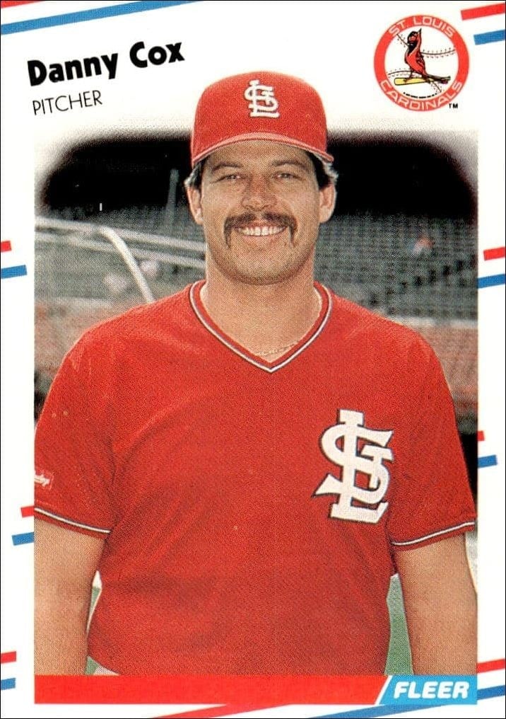 Danny Cox 1988 Fleer #28 Baseball Trading Card - Front 1988 Fleer Danny Cox #28 baseball trading card front