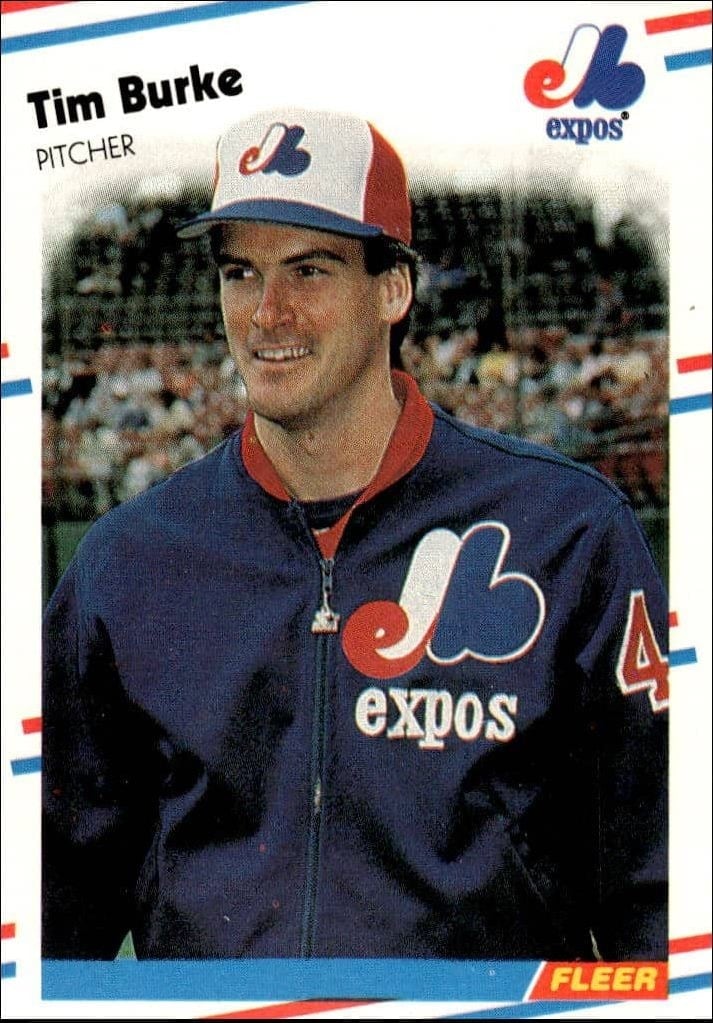 Tim Burke 1988 Fleer #180 Baseball Trading Card - Front 1988 Fleer Tim Burke #180 baseball trading card front