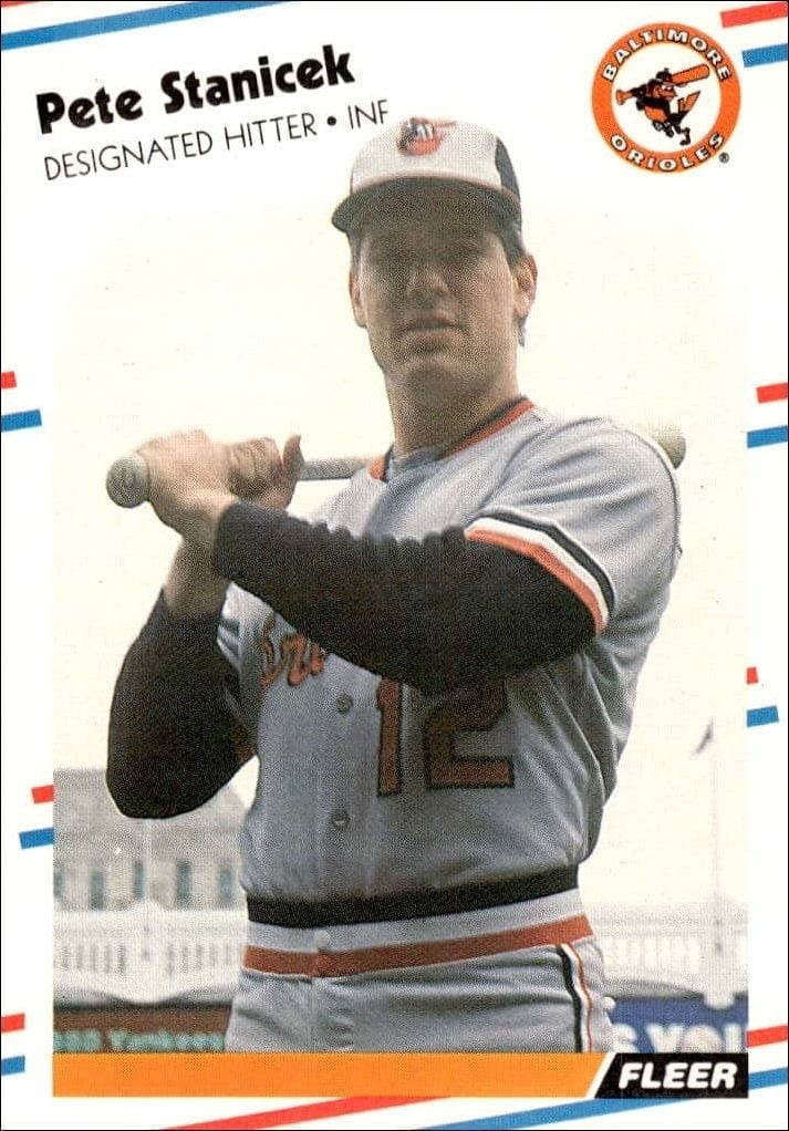 Pete Stanicek 1988 Fleer #573 Baseball Trading Card - Front 1988 Fleer Pete Stanicek #573 baseball trading card front
