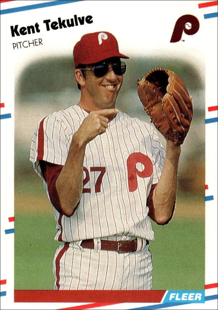 Kent Tekulve 1988 Fleer #318 Baseball Trading Card - Front 1988 Fleer Kent Tekulve #318 baseball trading card front
